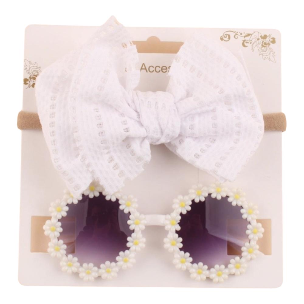 2Pcs/Set Soft Elastic Children Bowknot Headband Cotton Wide Baby Bows Turban Solid Color Kids Sunglasses Set Photography Prop