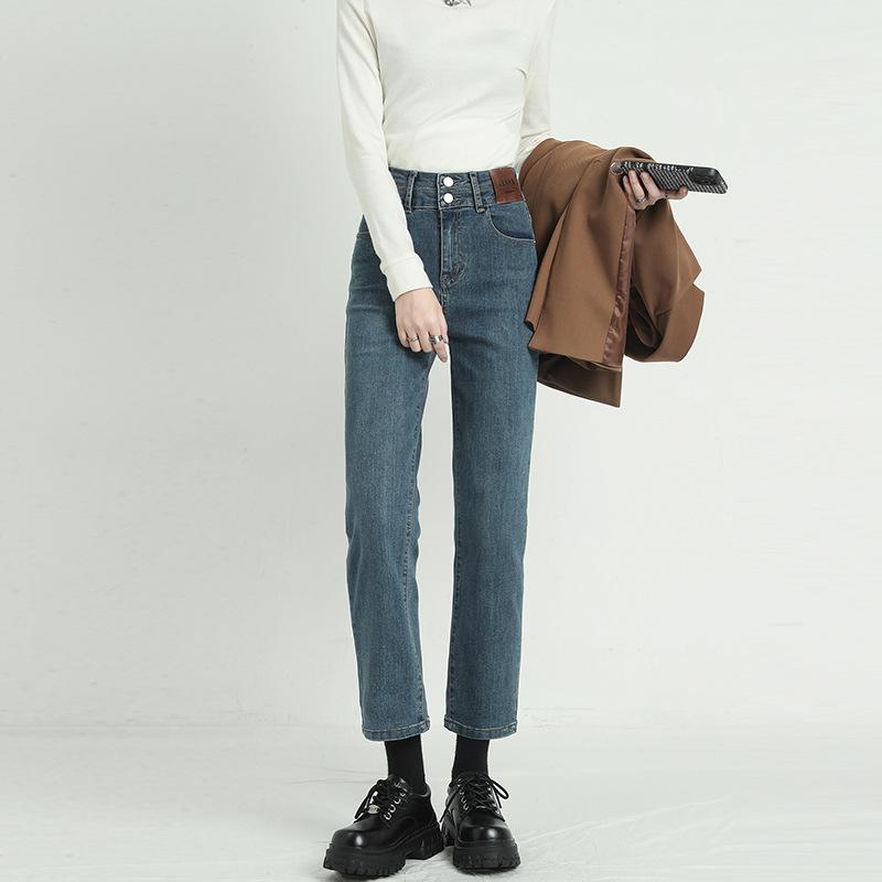 High Waist Loose Plus Size Straight Leg Jeans - Women's Cropped Cigarette Pants for Spring & Autumn 2023.