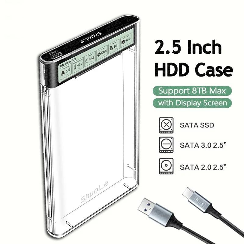 

Смарт-дисплей Корпус для HDD 2,5 дюйма Прозрачный корпус для HDD USB3.2 Gen2 Внешний корпус для HDD Корпус для хранения SATA HDD SSD для ноутбука ПК