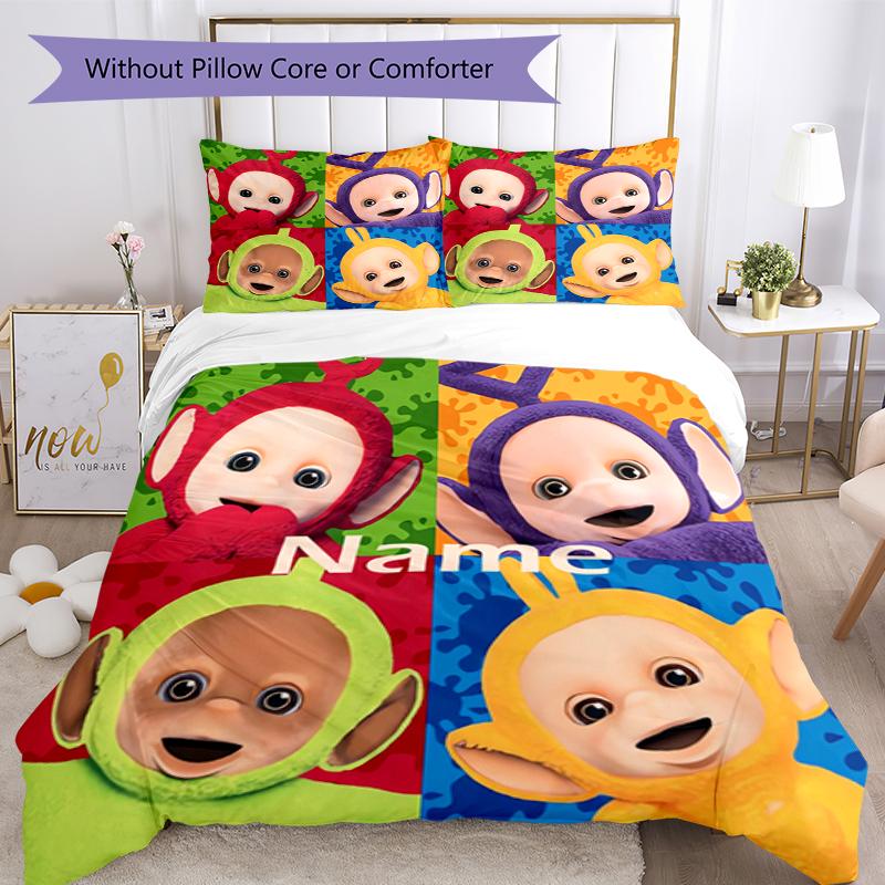 3-teiliges personalisiertes Teletubbies Bettwäsche-Set Bettbezug mit Verschluss Enthält 1 Bettbezug & 2 Kissenbezüge, Weich und bequem für alle Jahreszeiten.