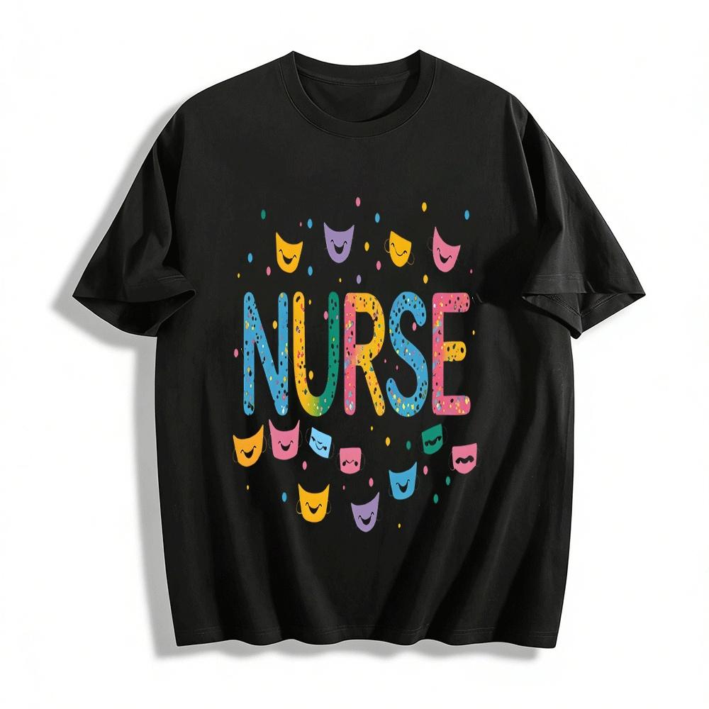 Cute Medical Mask Print Nurse Themed Casual Top Pure cotton T-shirt XXS
