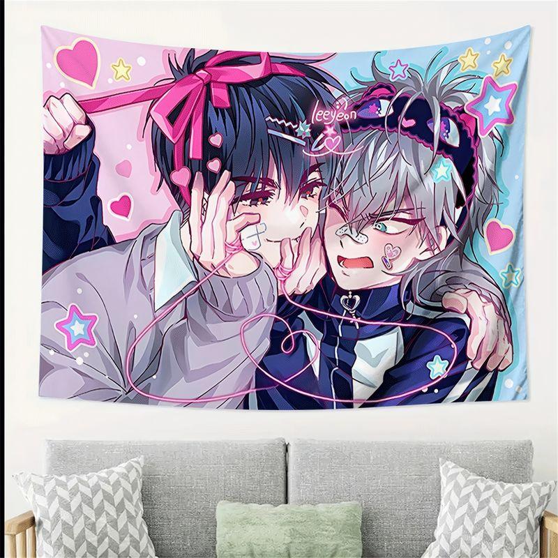 Pink Blue Sweet Cool Double Male Leader Han Man Anime Tapestry Background Girls Spread Atmosphere Room Decoration