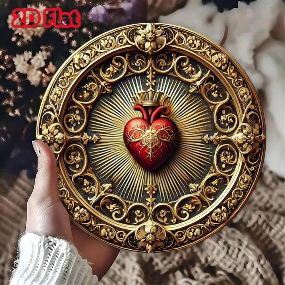 Decorazione Murale in Latta Sacro Cuore Vintage 2D Decorazione Religiosa Oro Rosso Regalo Spirituale