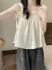 Women's Sweet & Fresh Textured Cropped Tie-Up Camisole: Summer 2026 Ruffle, Loose, Slimming Top