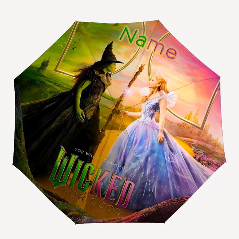 

1 шт. Автоматична складана парасолька з індивідуальним ім ям Wicked - Компактна конструкція з 8 спицями, Міцний пластик та залізо, Для щоденного використання 012