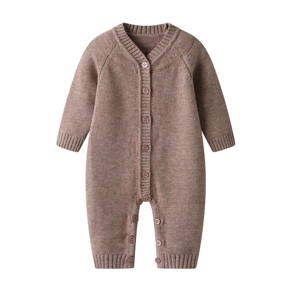 Autumn/Winter Korean Style Unisex Baby Knit Onesie - Solid Color Warm Sweater Romper