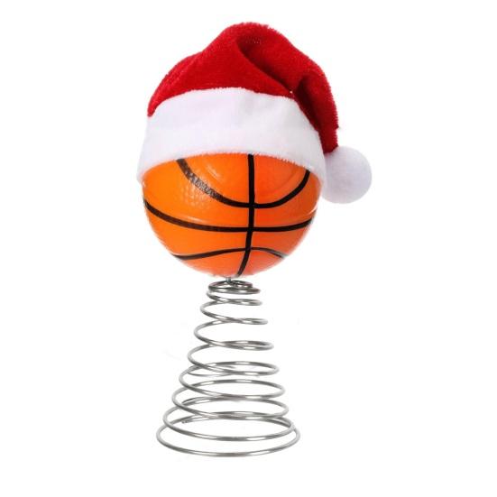 Rugby Christmas Tree Topper with Santa Hat Spring Base Bouncing Sports Ornament