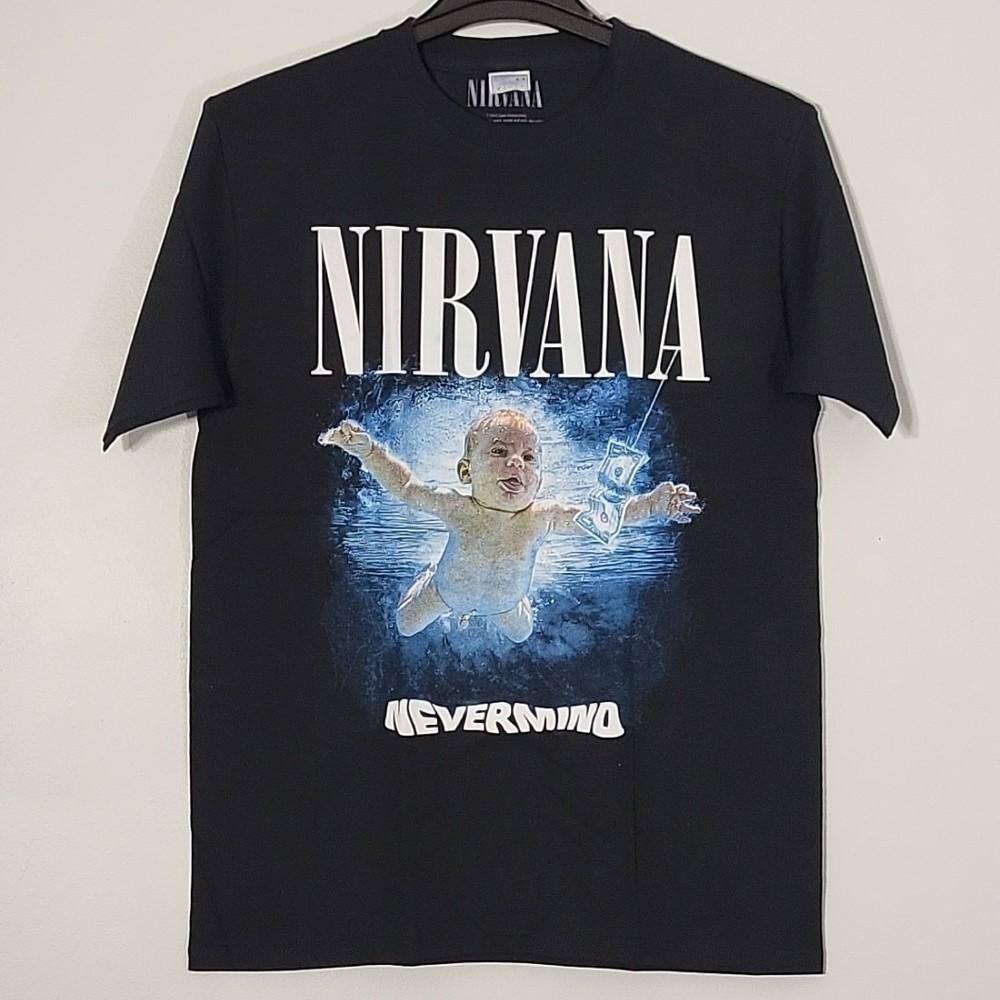 NIRVANA Nevermind 2XL T-Shirt Black Mens Band Logo Unisex T-Shirt XL