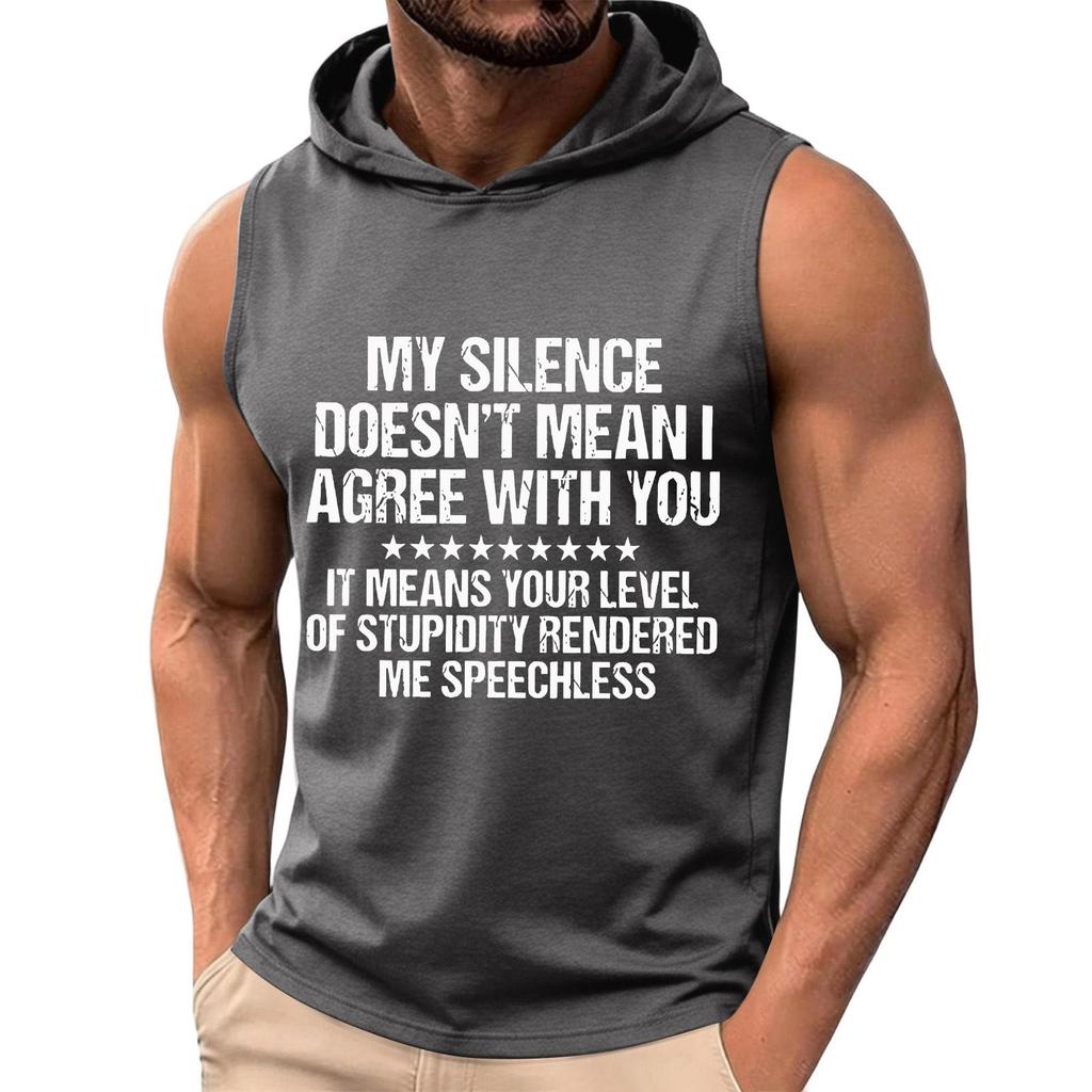 Men's Sleeveless Hoodie Tank Top Casual Loose Fit Graphic Print Summer Muscle Shirt Lightweight Breathable Fabric Comfortable