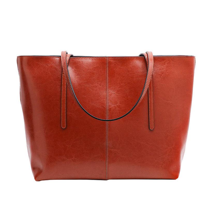 New Leather Women's Bag Fashionable Retro Oil Wax Leather Textured Shoulder Bag Daily Commuting Large-capacity Computer Tote Bag