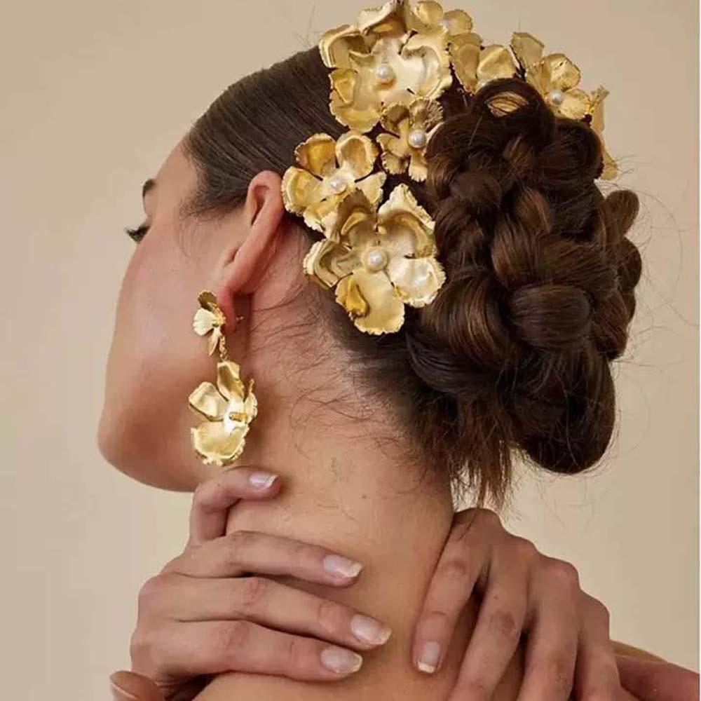 5pcs Hairstyle Tools Golden Flower Hair Forks Elegant Wave Zinc Zinc Alloy Barrettes Pearl Side Clips  Wedding