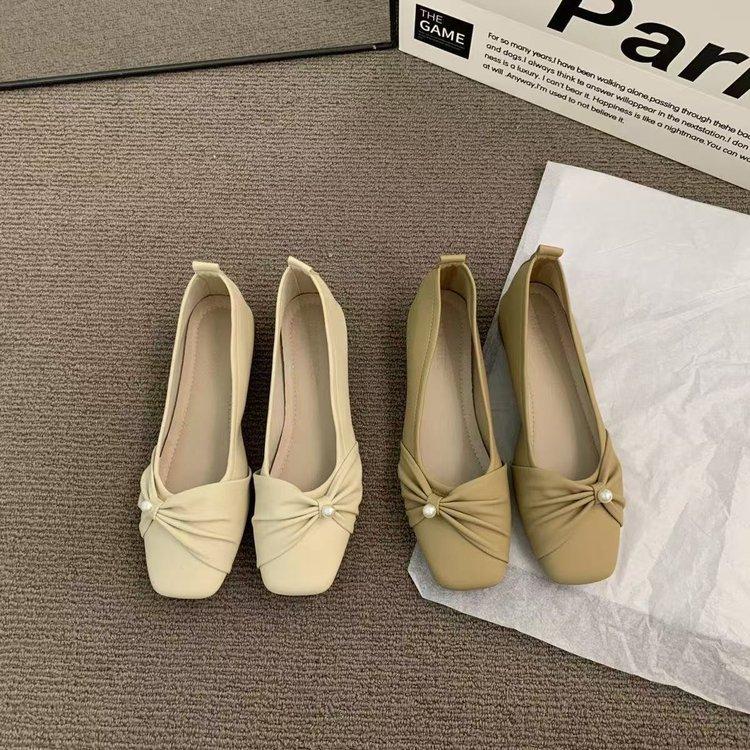 French Square Head Shallow Mouth Flat Shoes 2025 Spring New Late Evening Breeze Gentle Pregnant Women Soft Sole Single Shoes Popular Women's Shoes