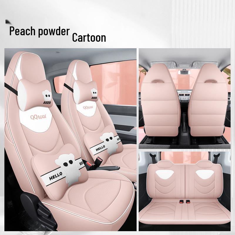 QQ Ice Cream Car Seat Cushion: Full Coverage Cartoon Leather Seat Cover for All Seasons