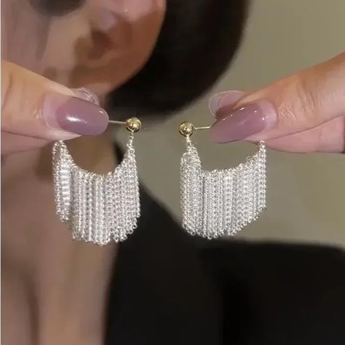 

Трендовые уникальные серьги с длинной кисточкой, легкая роскошь, металлическая цепочка с кисточкой, подвесные серьги, женская модная бижутерия, подарок для вечеринки