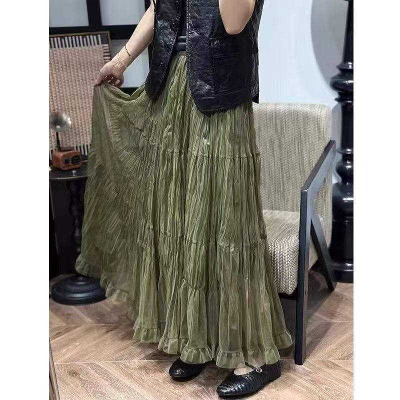 Vier Jahreszeiten Falten Patchwork Rock – Japanischer & Koreanischer Stil Midi für Damen