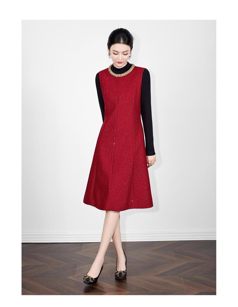 High-End Diamond Sequin Tweed A-line Vest Dress In Little Coco Style