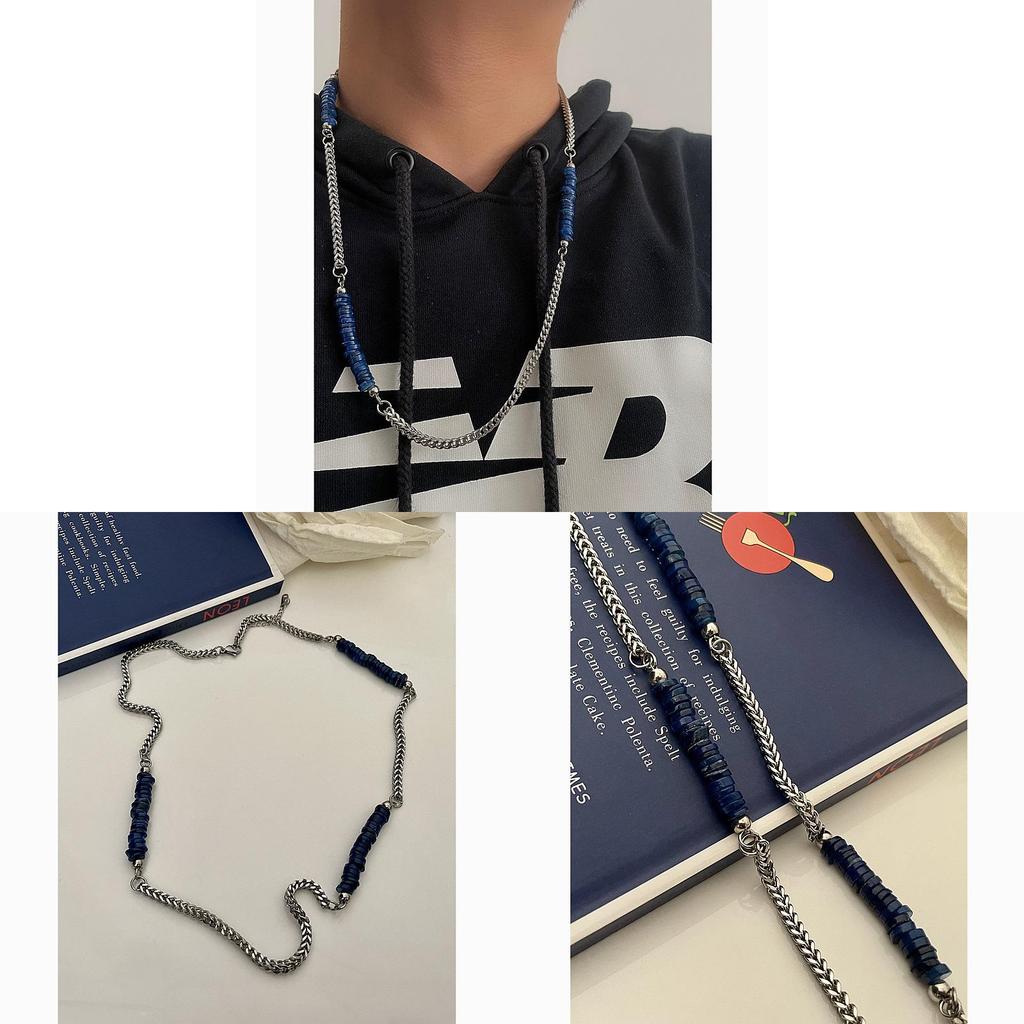 Klain Blue Spliced Titanium Steel Chain Necklace With Shell Accents For Men And Women