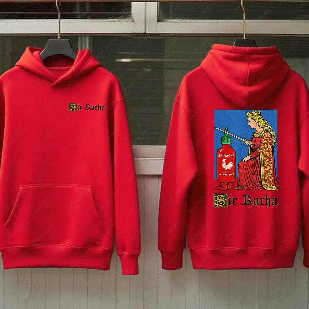 Sir Racha Man Woman 2 SidedHoodies Sri Racha Medieval Art Pullover Sriracha Fan Merch Retro Medieval Graphic Sweatshirt Hoodie