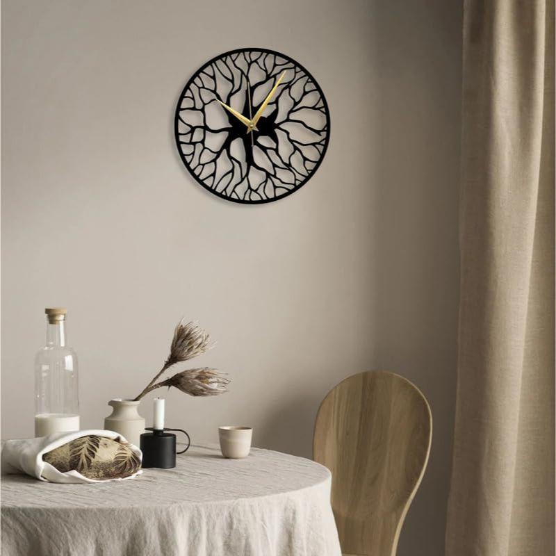 Metal Wall Clock for Living Room & Home Decor - Stylish Watch with Numbers - Large Size & Wall Ornament - Black