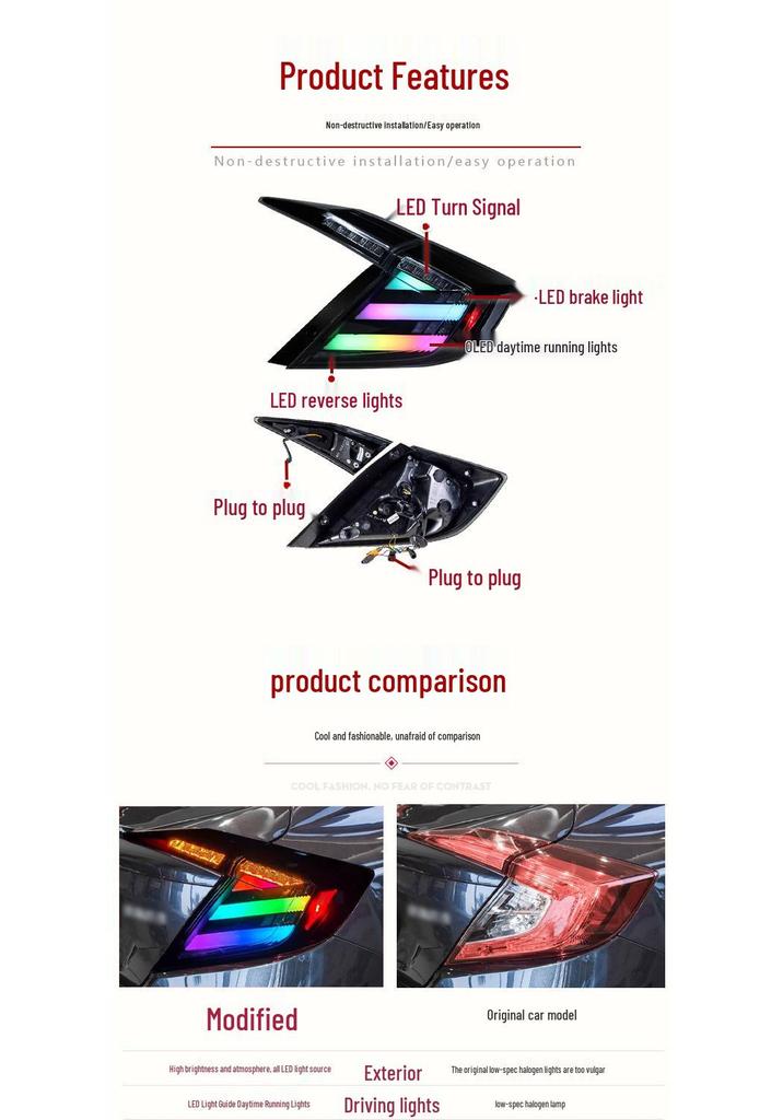 16-21 Civic Gen 10 Mugen Edition RGB Tail Lights with Flowing Turn Signals