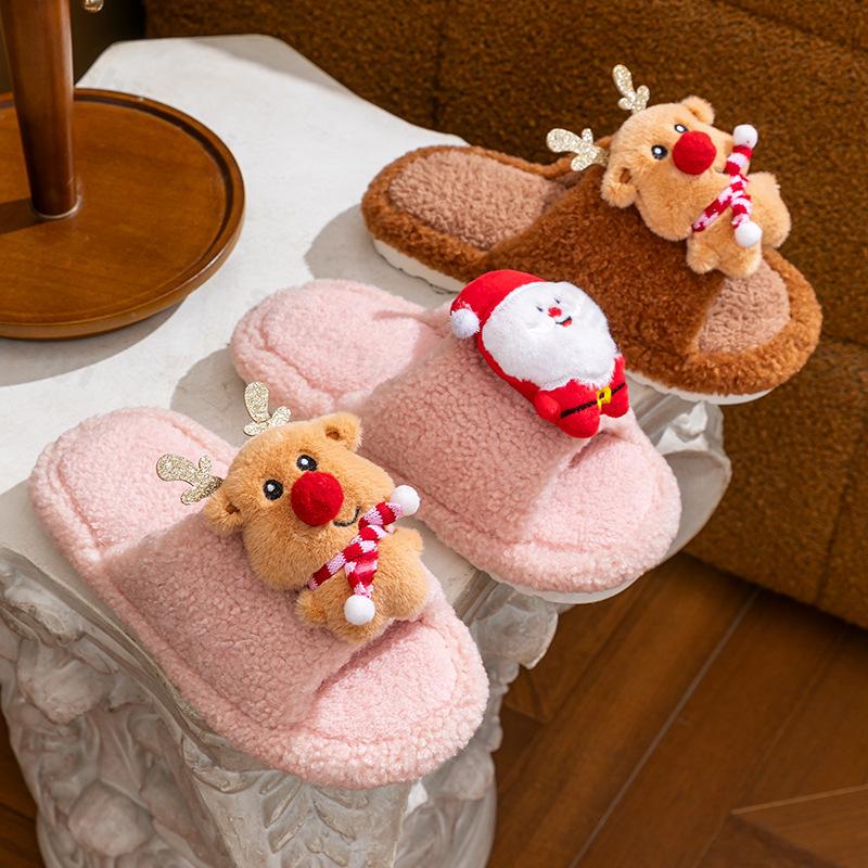 Fashion Christmas Women's Cotton Slippers Winter New Cartoon Fashion Lightweight Plush Shoes Comfortable Warm Non Slip Indoor Home Shoes