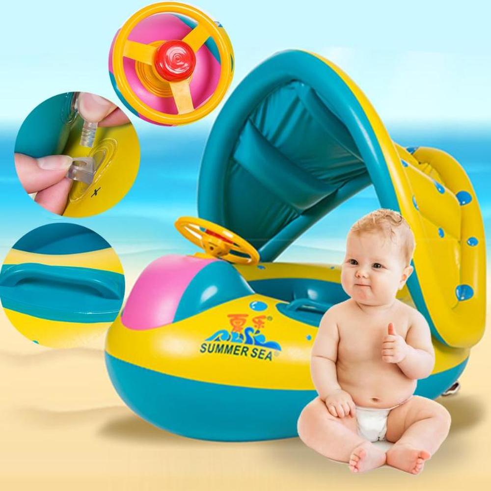 Inflatable Soft Baby Swimming Ring with Detachable Sun Canopy Shade