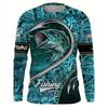 Men's Outdoor Fishing Long Sleeve T-shirts 3D Fish Print Round Neck Tshirt Summer Casual Loose Top Oversized Men Fishing Clothes