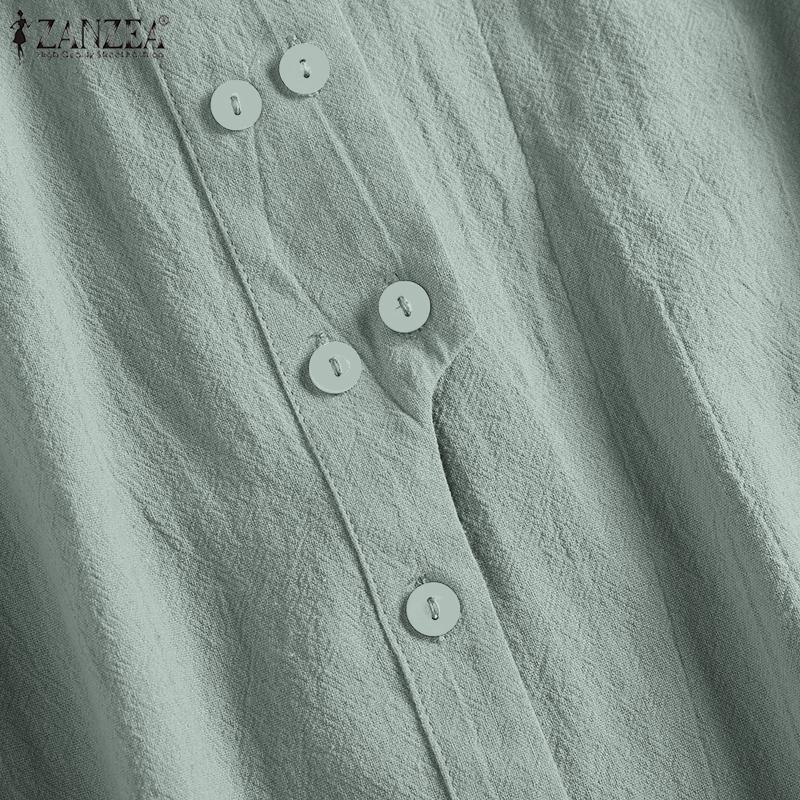 ZANZEA Dámská ležérní halenka s límečkem s dlouhým rukávem v jednobarevné barvě