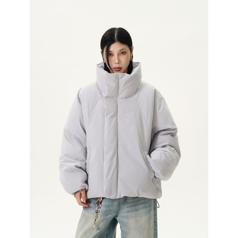 Kisko Winter Thickened Warm Deconstructed Design Stand Collar Black Cotton Jacket Unisex Casual Puffer Short Wide Coat