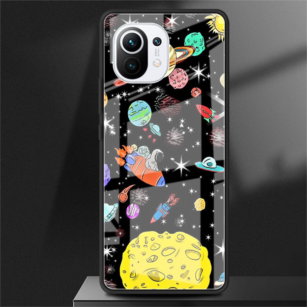 Glass Case For Xiaomi Poco X3 NFC 11 Lite 11T F3 M3 For Redmi Note 11 10 9 8 Pro 10S 9S 9A 9C Phone Cover Astronaut Spaceship