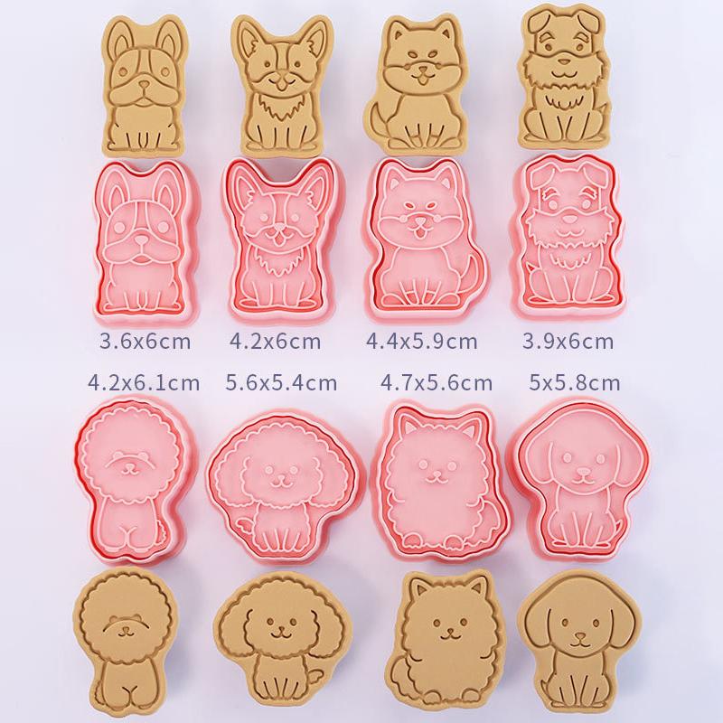 8Pcs/Set Dog Shape Cookie Cutters Plastic 3D Cartoon Pressable Biscuit Mold Cookie Stamp Kitchen Baking Pastry Bakeware Tool