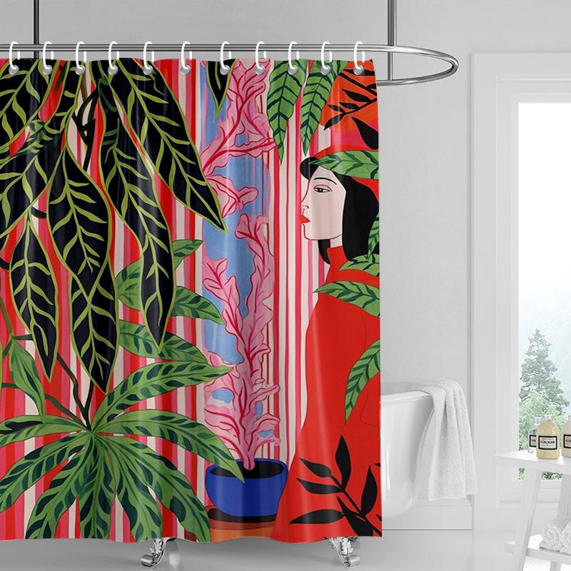 Tropical Shower Curtain - Vibrant Botanical Print with Cactus & Flowers, Waterproof Bath Decor for Spa or Boho Bathrooms