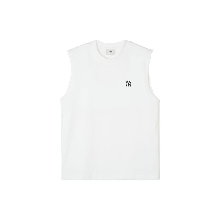 MLB Base Logo Tank Tops Unisex Ecru Crew Neck Moderate Straight Fit 3ATKB0243-50WHS