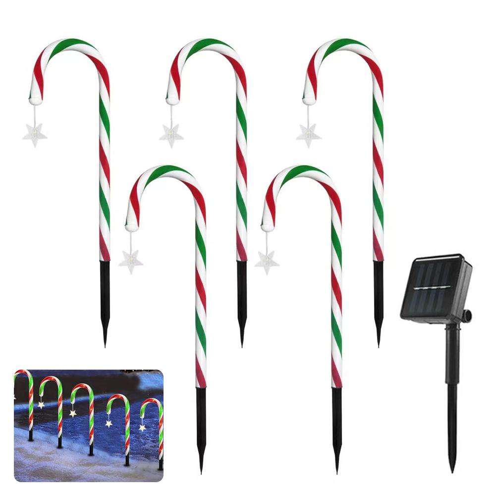 

5 - In - 1 Red & Green Solar - Powered Candy Cane Lights With Snowflake Ornaments, Christmas Decor For Outdoor Yard