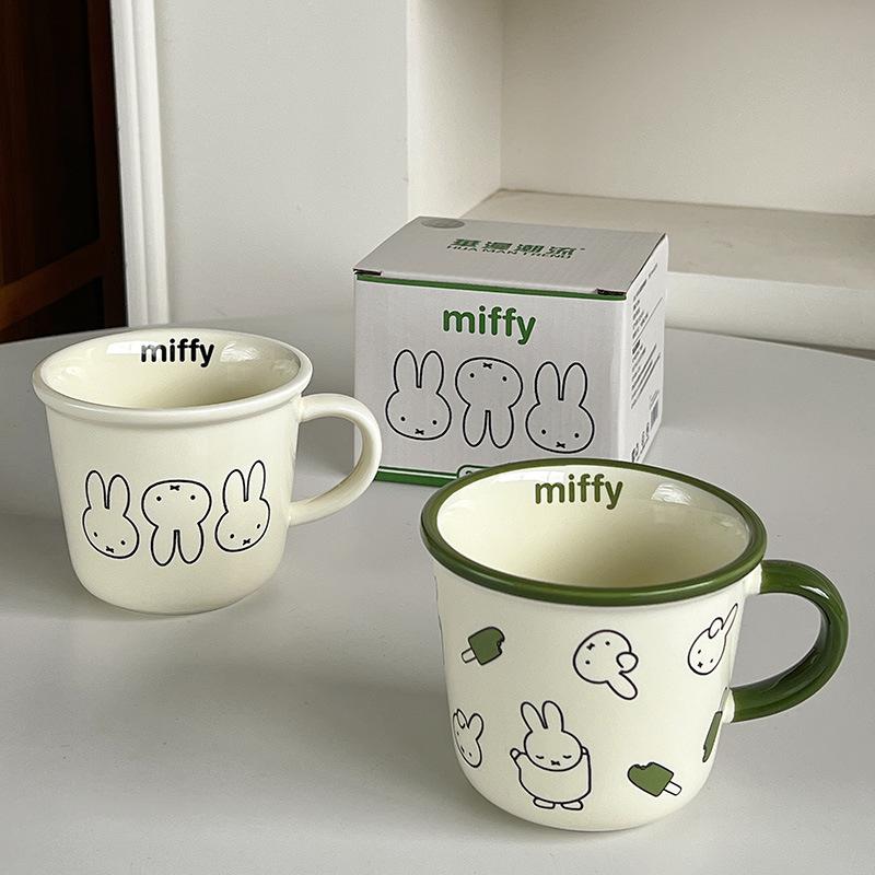 Miffy Rabbit New Handle Ceramic Cup Kawaii Rabbit Print Mark Milk Coffee Cup Fashionable Instagram Style Home Cute Cup