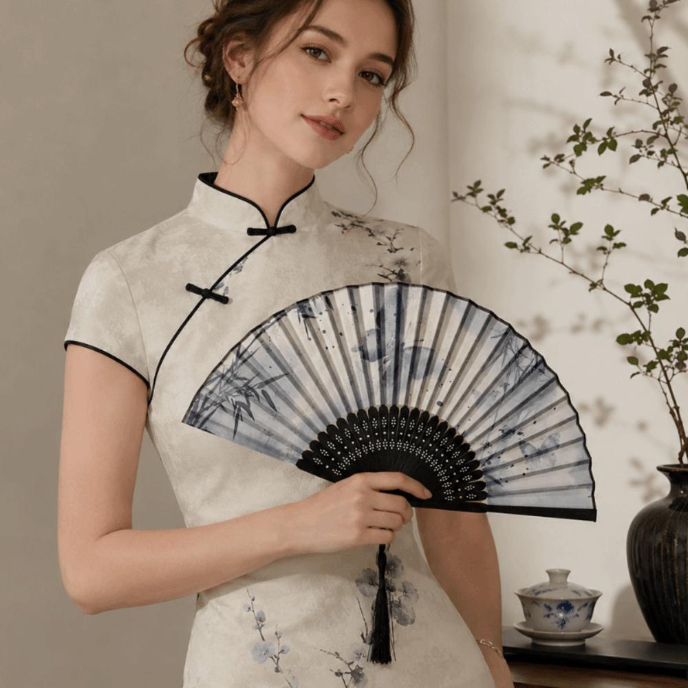 Butterfly Silk Folding Fan Bamboo Frame Decorative Hand Fan Retro Handheld  Fan  Home Decoration