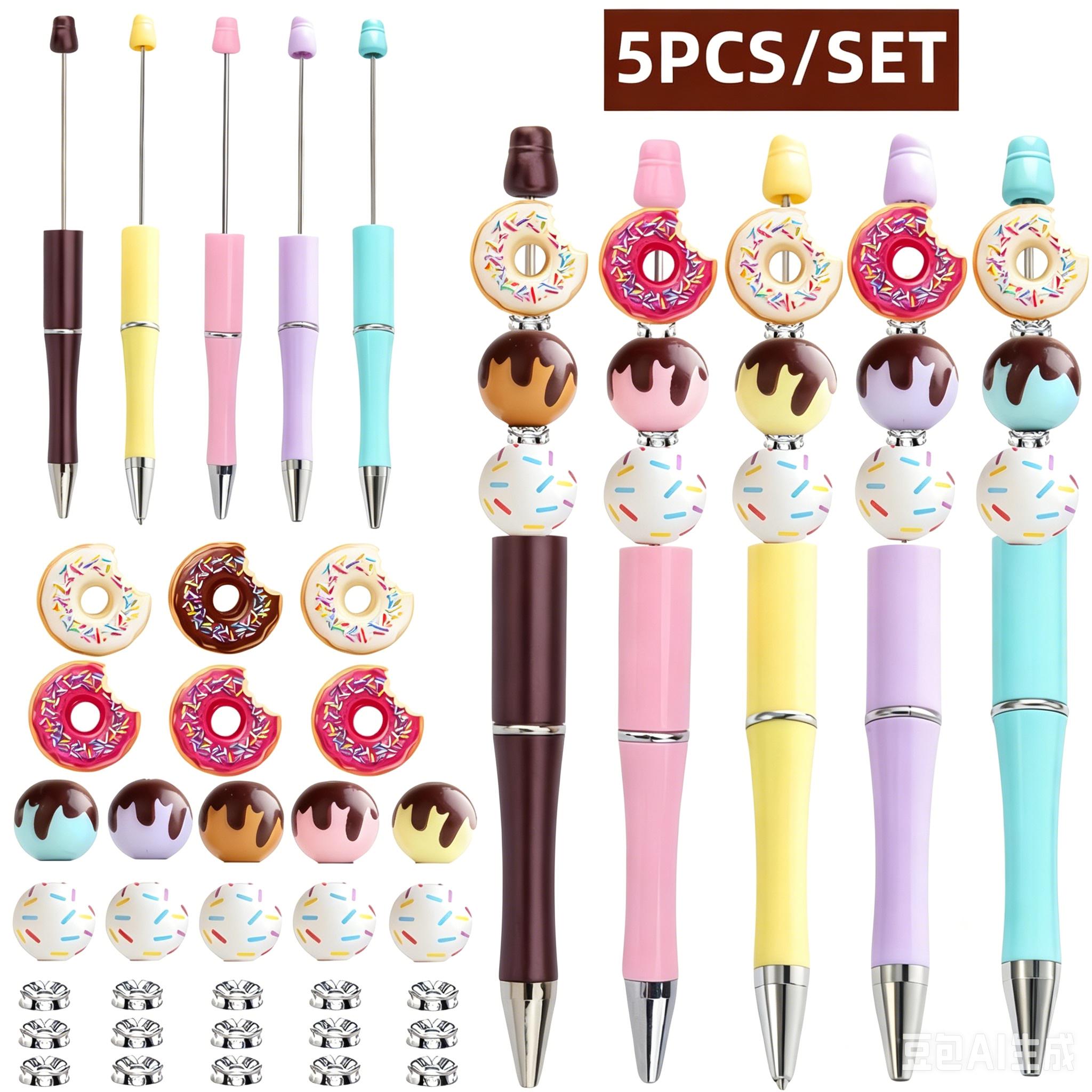 Donut Biscuit Independence Day Rainbow Theme DIY Beaded Pen Wooden Bead Set Creative Stationery Ballpoint Pen