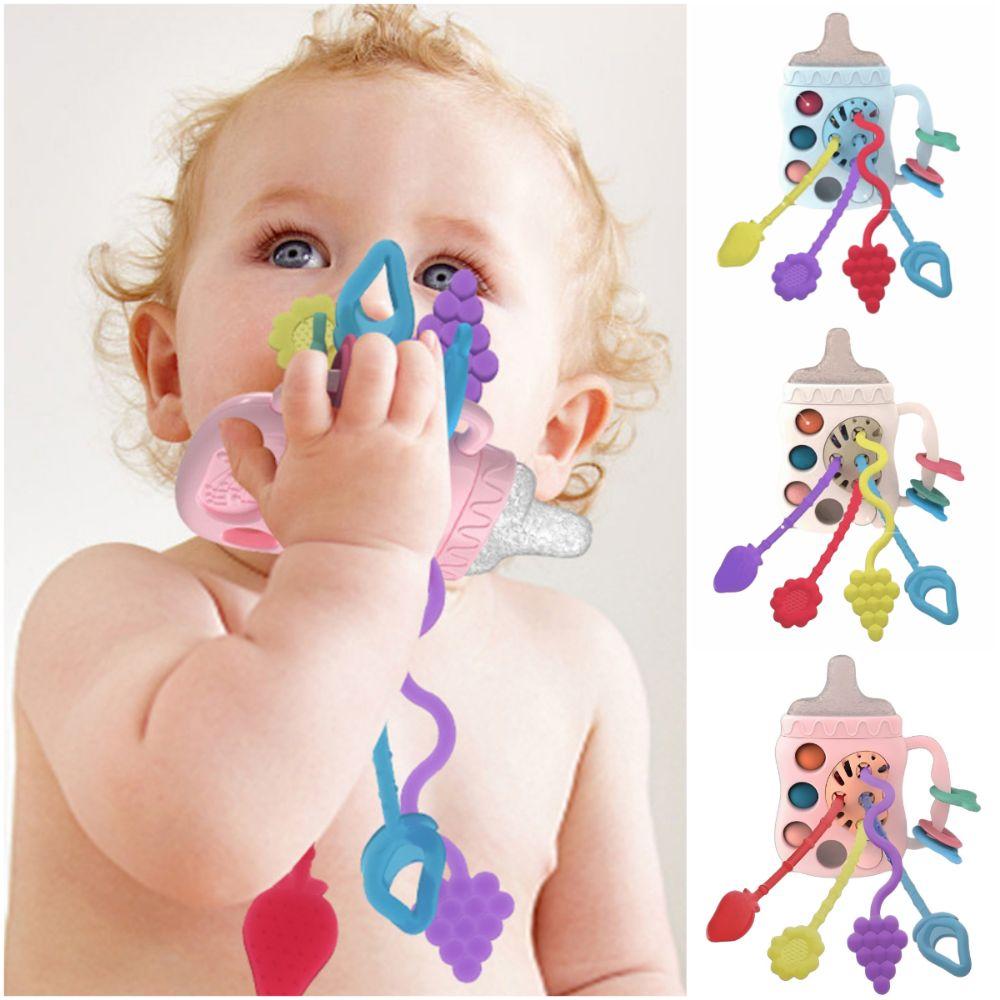 Multicolor Pull String Activity Teething Function Sensory Development Sensory Milk Bottle Chew Training Infant Montessori