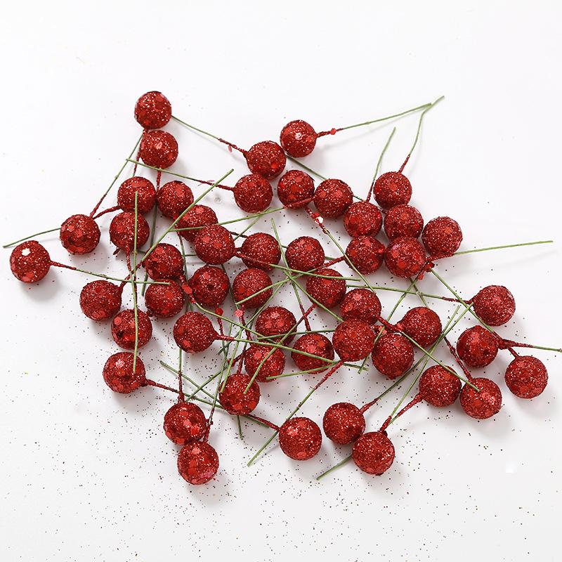 50 szt. Sztuczne Jagody Dekoracja Świąteczna Ozdoby na Choinkę do Dekoracji Domu Navidad Nowy Rok DIY Girlanda Dodatek Prezent 1,2 cm