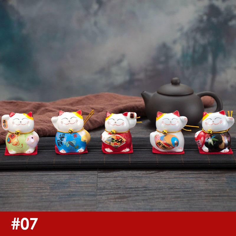 5 buc/set ornament de pisică norocoasă din ceramică japoneză pentru interiorul mașinii, decorațiuni interioare, Fortune Feng Shui, drăguț, mini figuri de desene animate, artizanat