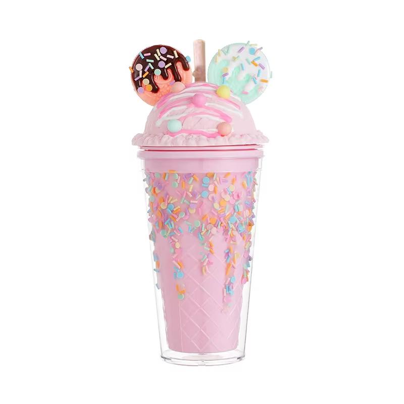 450ml Cute Straw Cup Ice Cream Lids for Stanley Tumbler Reusable Plastic Cups Summer Drinkware Cold Brew Girl Water Bottle Gift