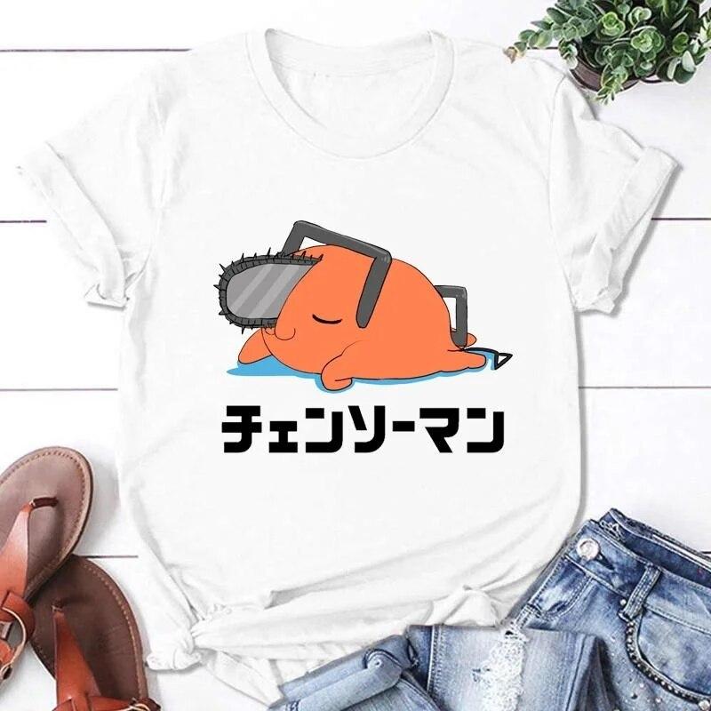 

Новые популярные футболки Pochita, женские летние футболки унисекс, повседневные топы с круглым вырезом и короткими рукавами, уличная модная футболка в стиле аниме Harajuku 3XL