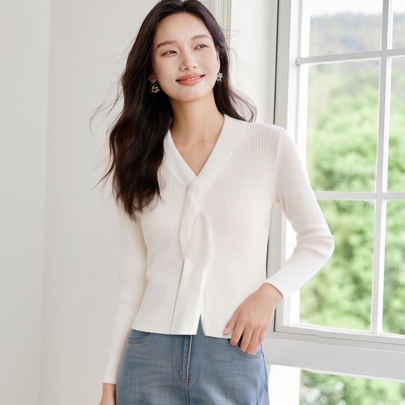 Handu Yishe Women's V-Neck Long-Sleeve Knit Top