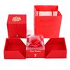Jewelry Packaging Box Double Open Gatefold Rose Flower Gift Box with Drawer Custom Logo Velvet Ring Earring Necklace Case