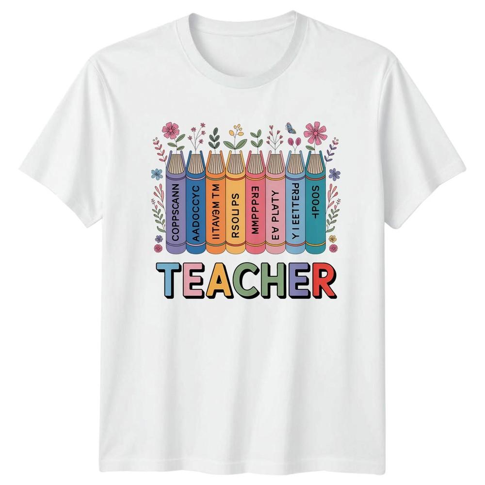 Teacher Books Floral Design Unisexs TShirt Education Teacher Gift For Her S