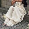 White Wide Leg Pants with Pleated Detail and Ruffle Hem