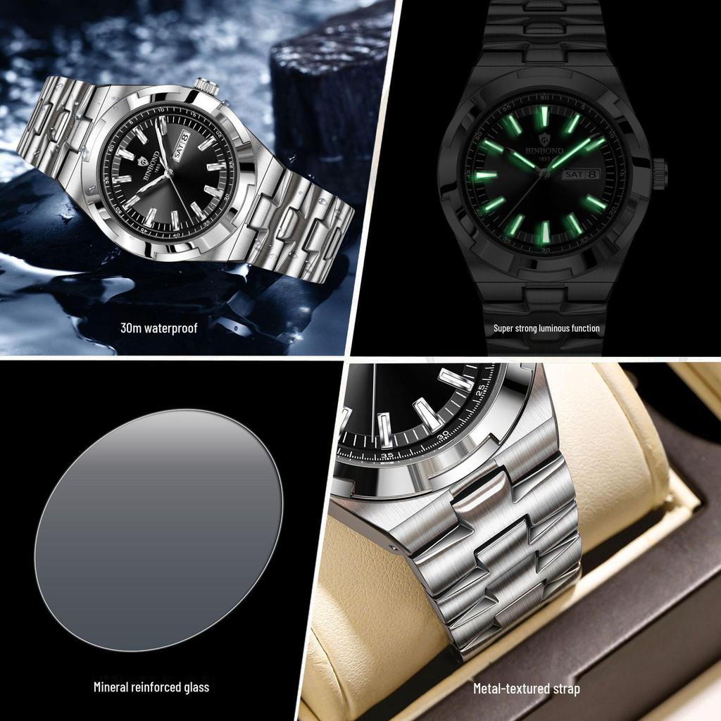 BINBOND Men's Multifunctional Luminous Waterproof Watch