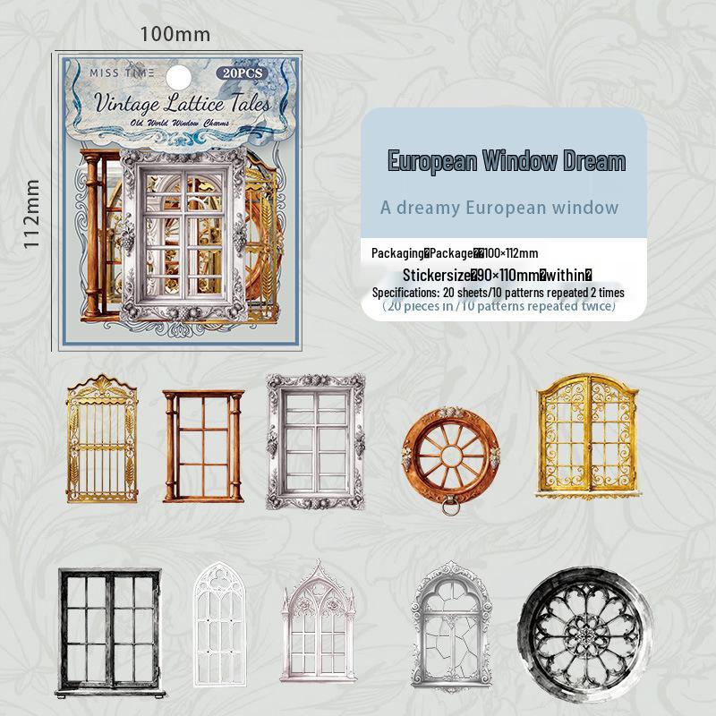 Retro Lattice Story Series PET Stickers: Window Journal Collage Decor - 6 Styles