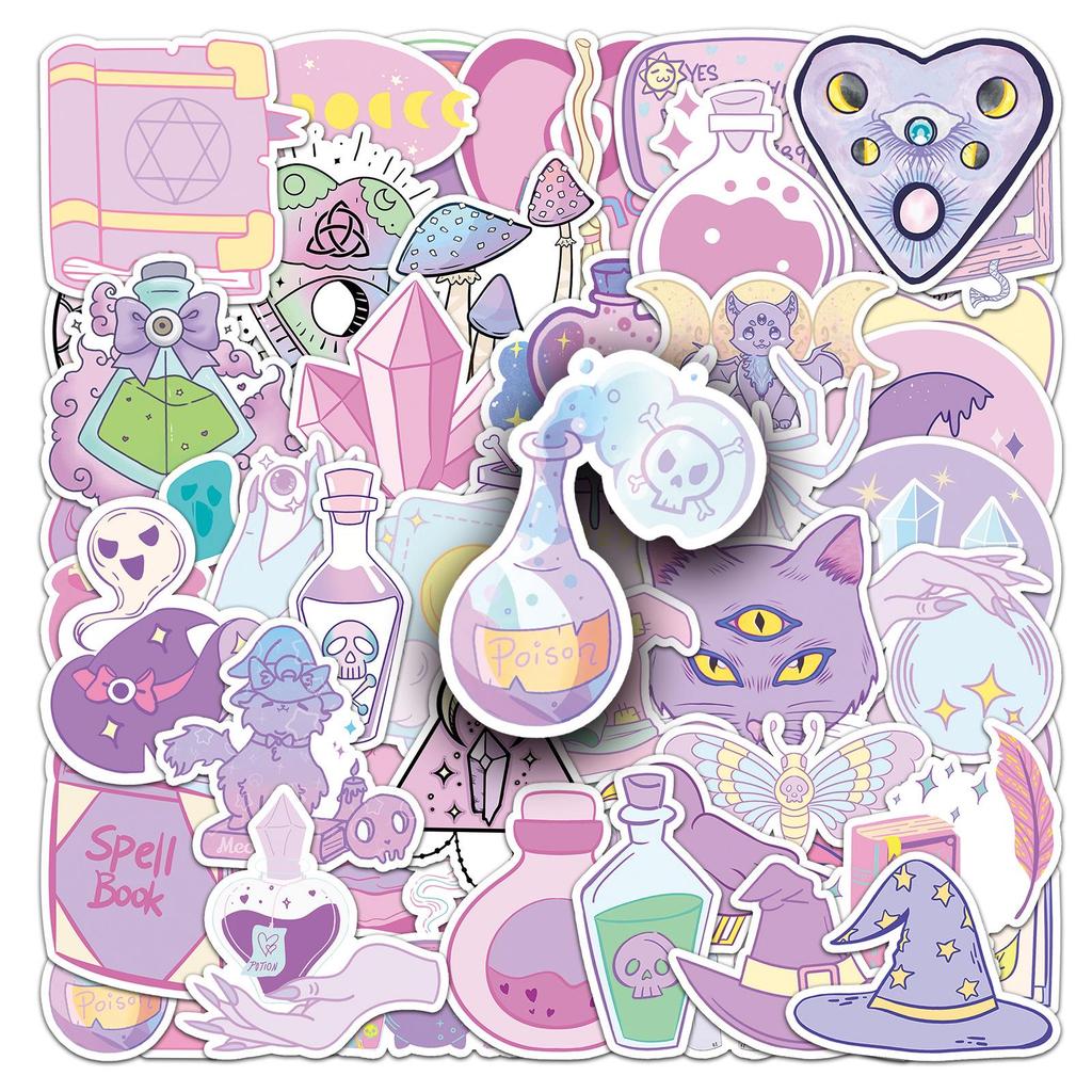 50 Pink Pastel Magical Girl Heart Cartoon Stickers – Waterproof Decorative for Journals & Water Bottles