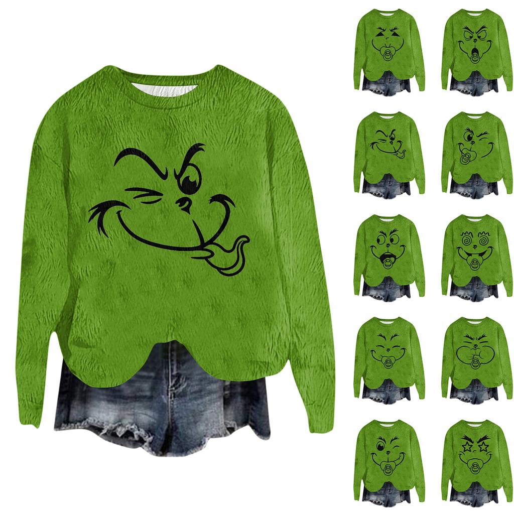 Ladies' Fashionable Round Neck Pullover Long Sleeved Top Christmas Printed Sweatshirt